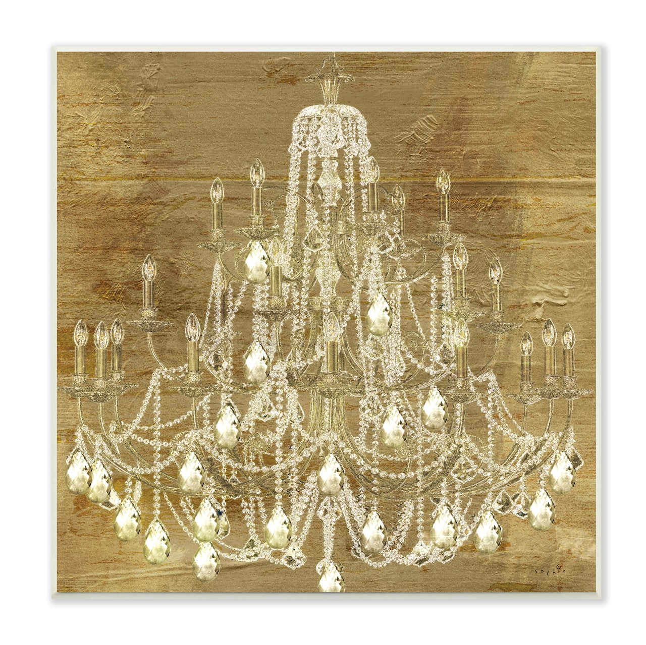 Stupell Industries Vintage Glam Crystal Chandelier Rustic Distressed Gold Background,12" x 12"